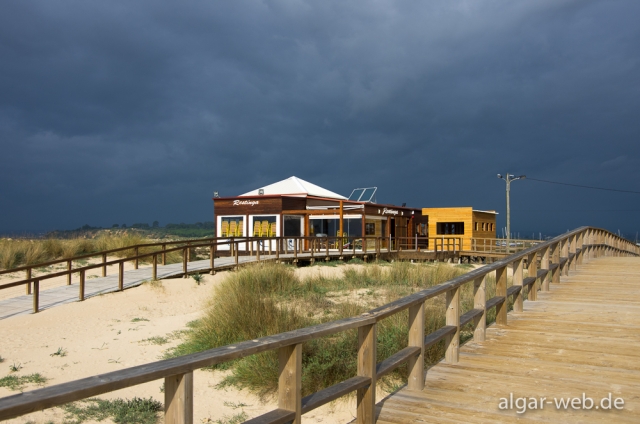 Strand und Ria de Alvor kurz vor dem Regen, Alvor, Algarve, Portugal